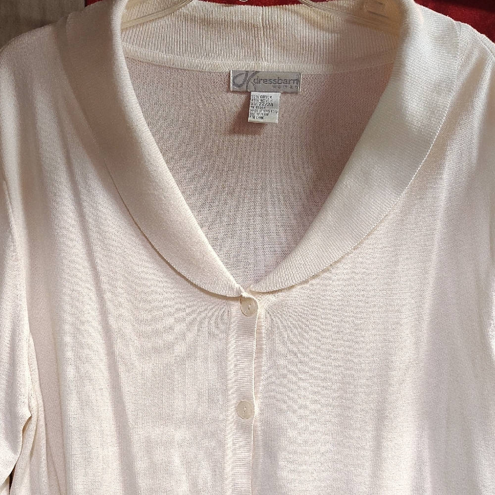 dressbarn Cream Button-Front Lightweight Cardigan